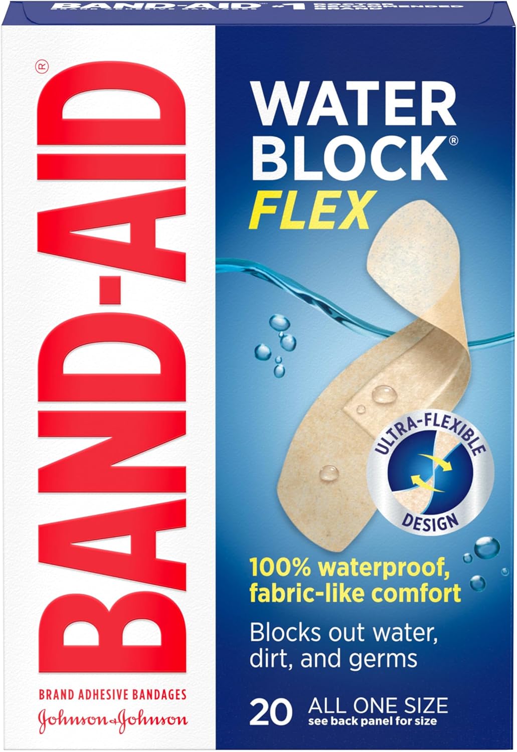 BAND-AID Brand Water Block Flex 100% Waterproof Adhesive Bandages