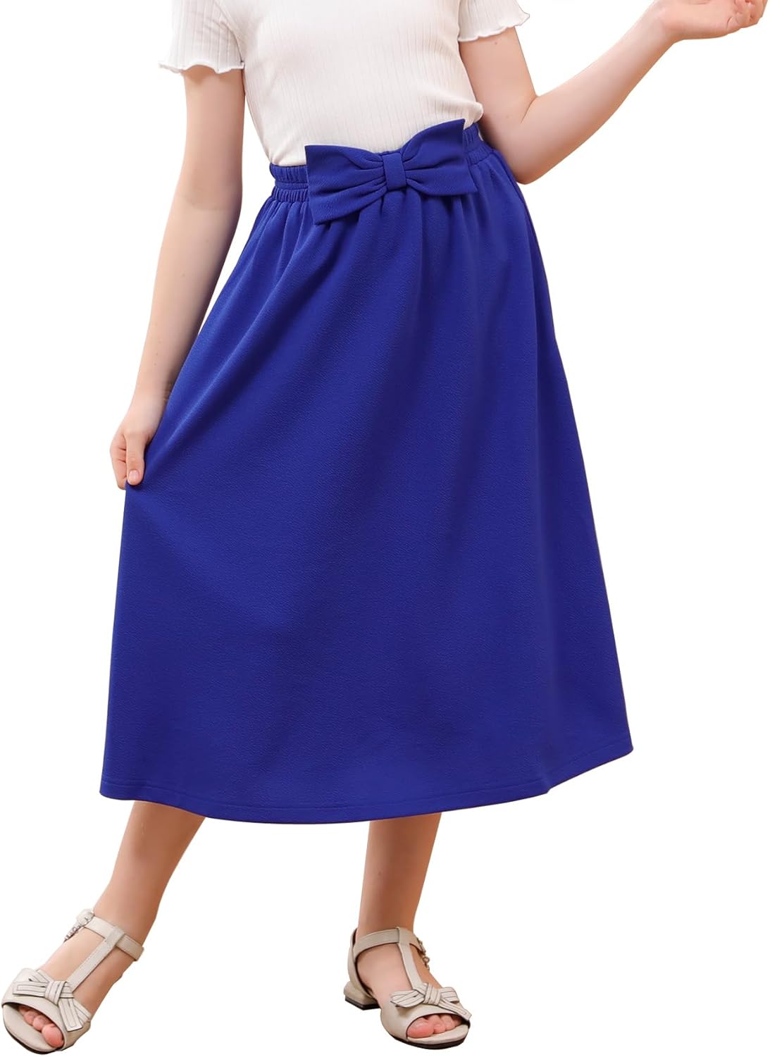 GORLYA Girls A-Line Bow Knot Elastic High Waist Swing Maxi S deal at Amazon