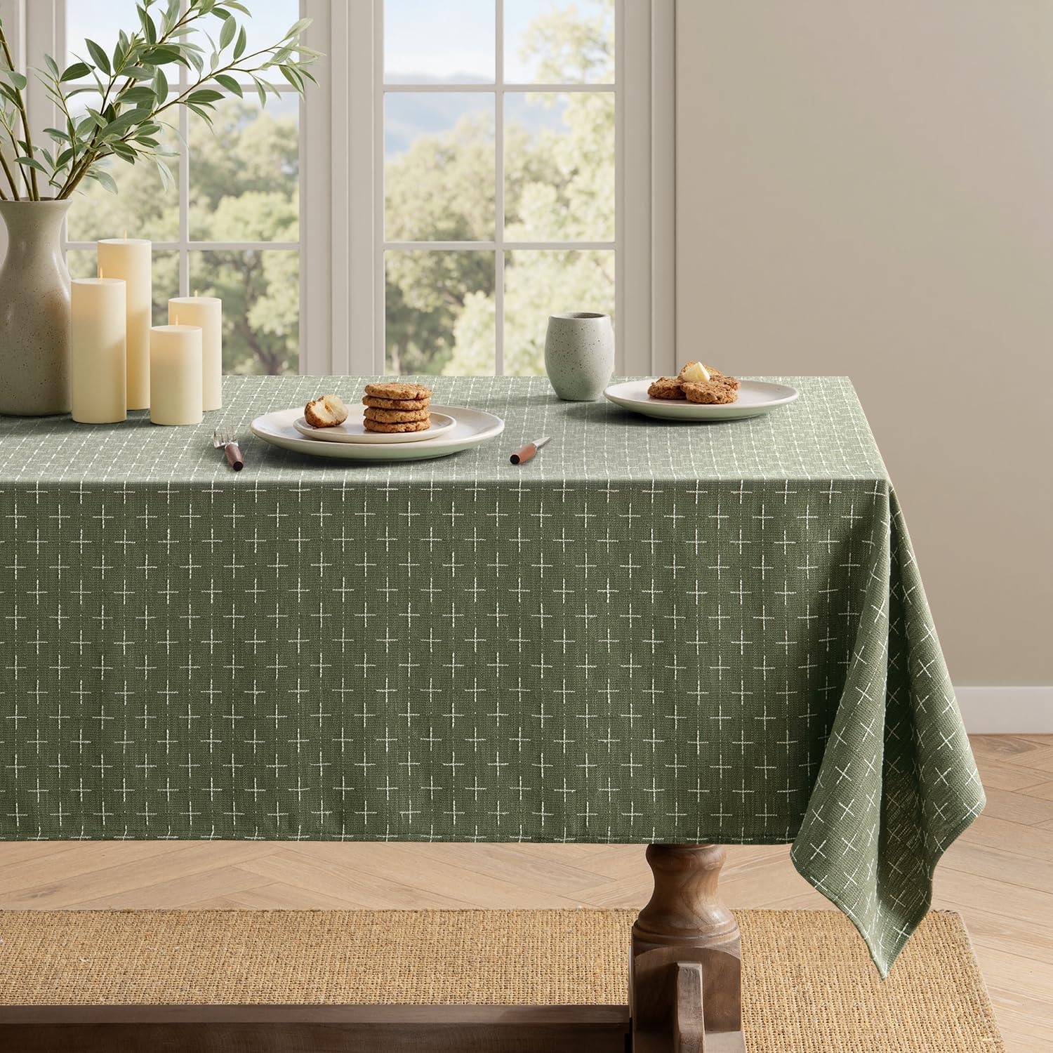 MIULEE Olive Green Polyester Table Cloth Rectangle Tablecloth Wat