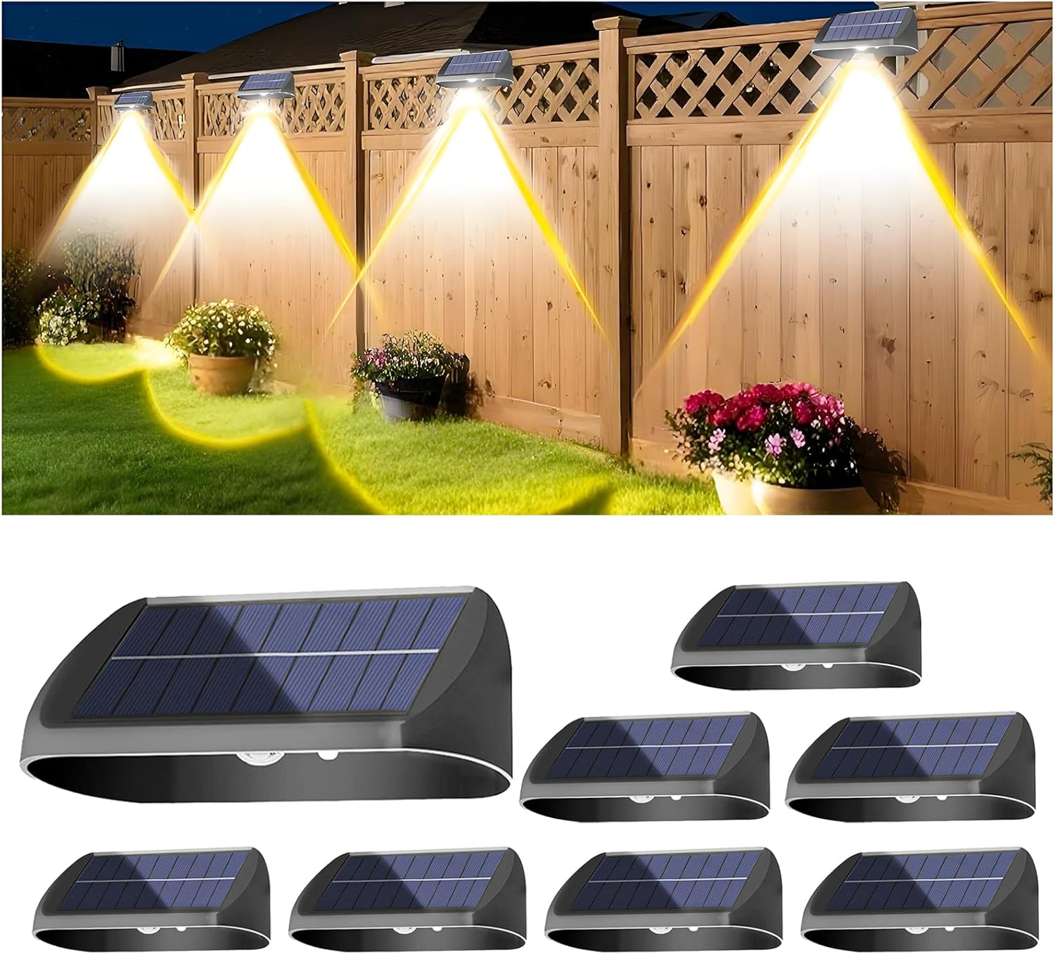 EGOBOO Solar Fence Lights 8 Pack, Backyard Solar Lights Outdoor W