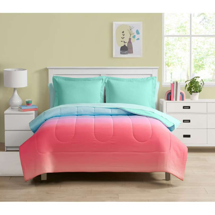 7 Piece Rainbow Ombre Polyester Bedding Set, Full for ONLY $17.00 at Walmart