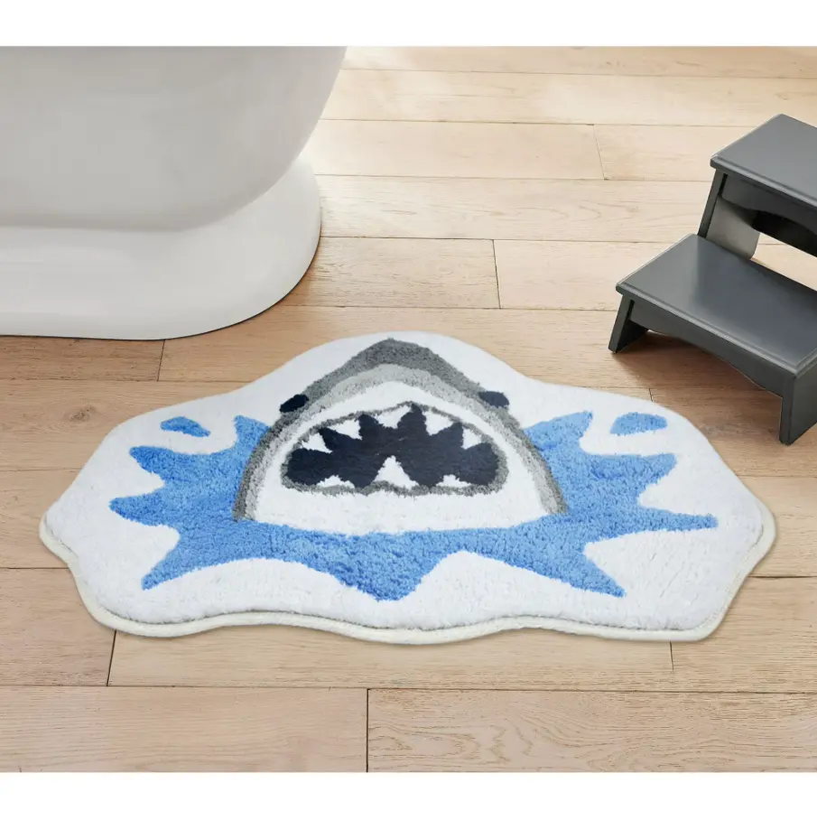 Blue & Gray Shark Shaped 19 x 23 inch Cotton Bath Rug for ONLY $4.00 at Walmart
