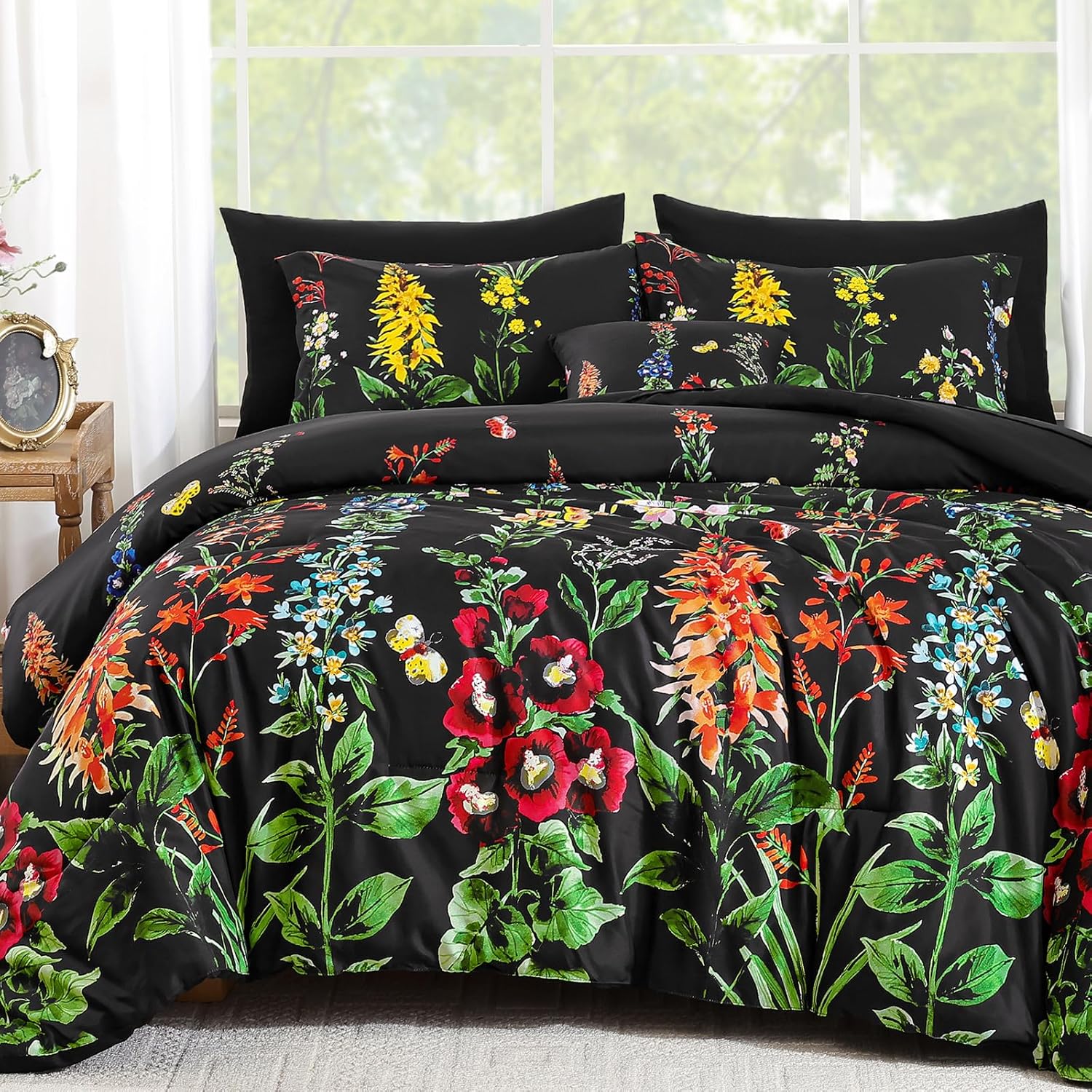 WONGS BEDDING Black Comforter Set King Size 8 Pieces Bed in a Bag