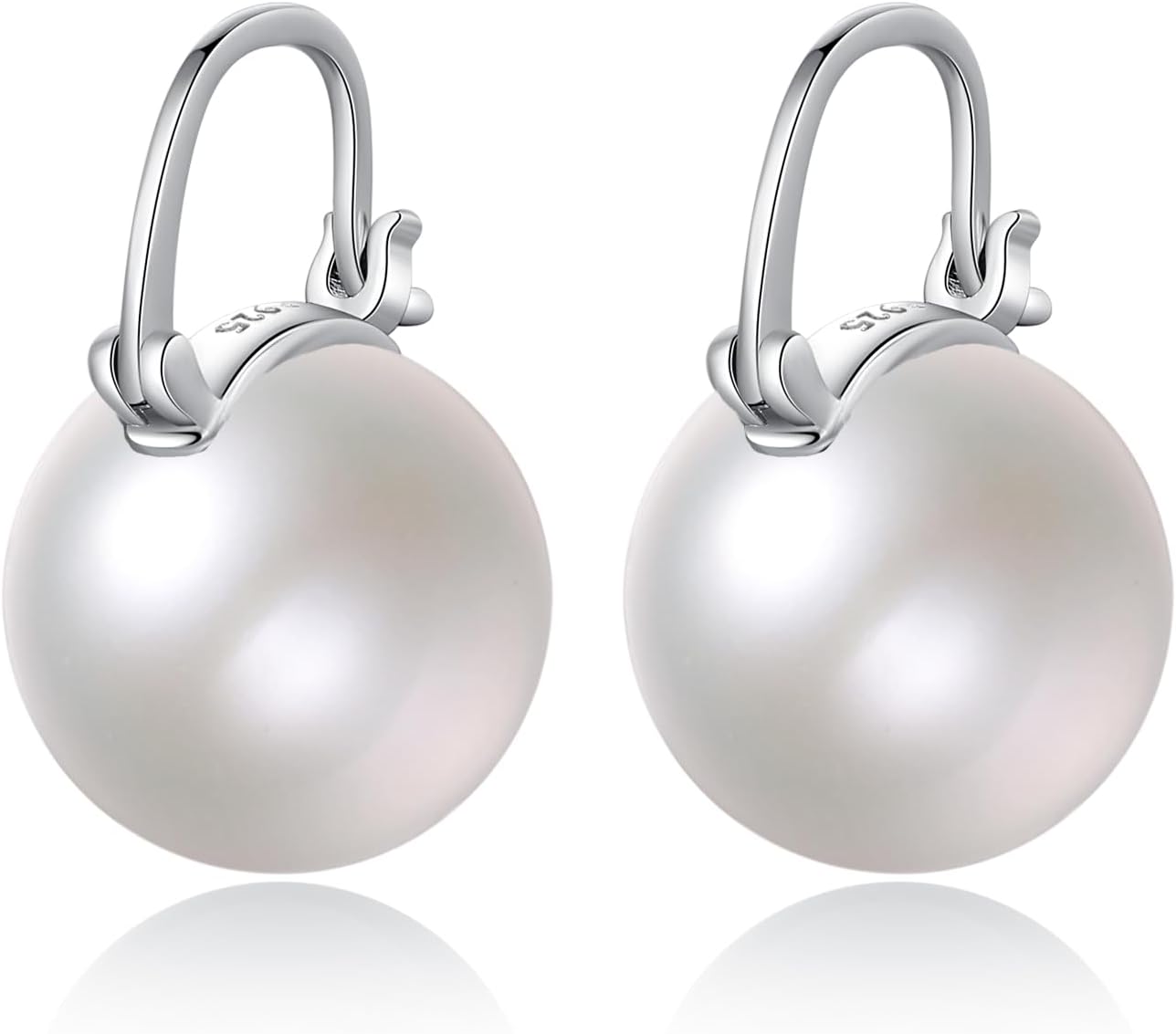 925 Sterling Silver Pearl Earrings for Women, 12mm Big Pearl Drop