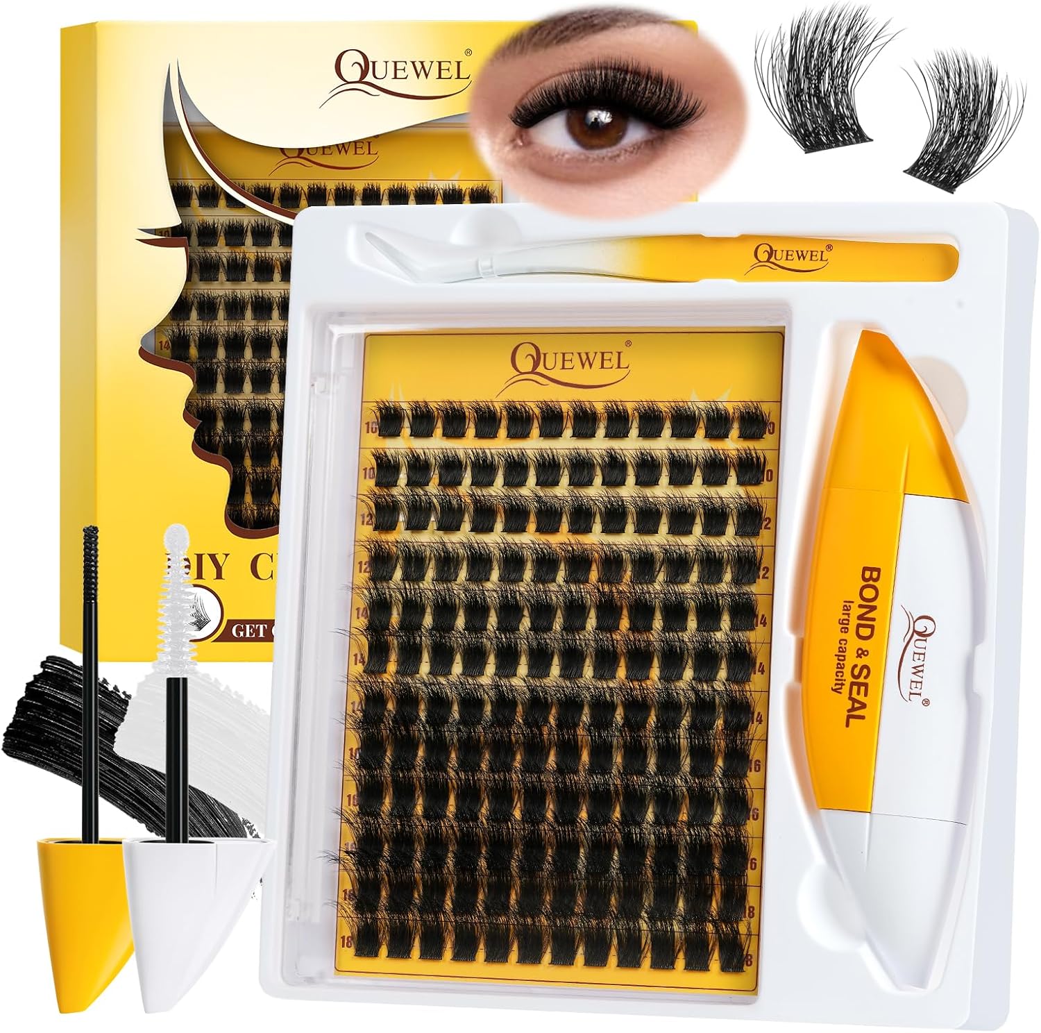 QUEWEL Lash Clusters Kit, Cluster Lashes Kit Includes 168 Pcs Las