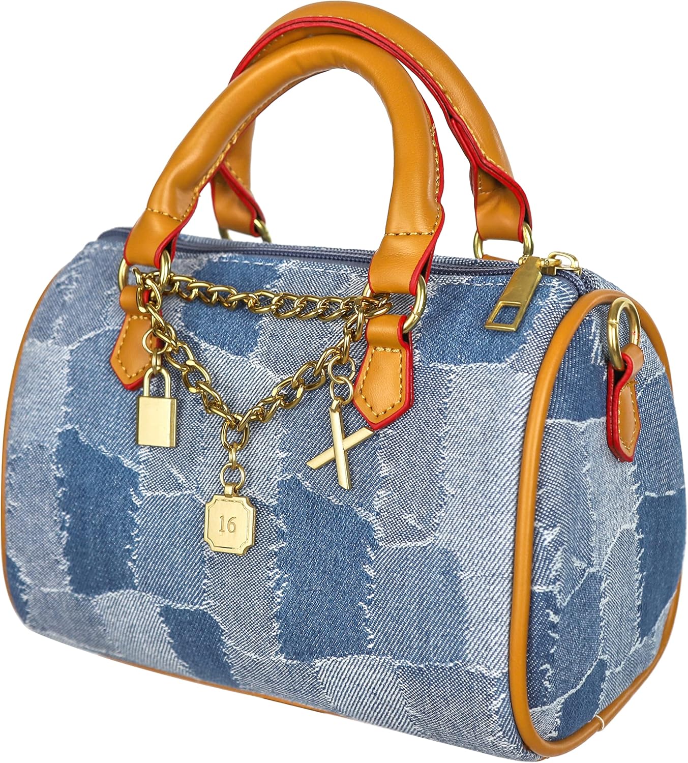 Mini Small Denim Purse Jean Boston Barrel Bags Quilted Checkered