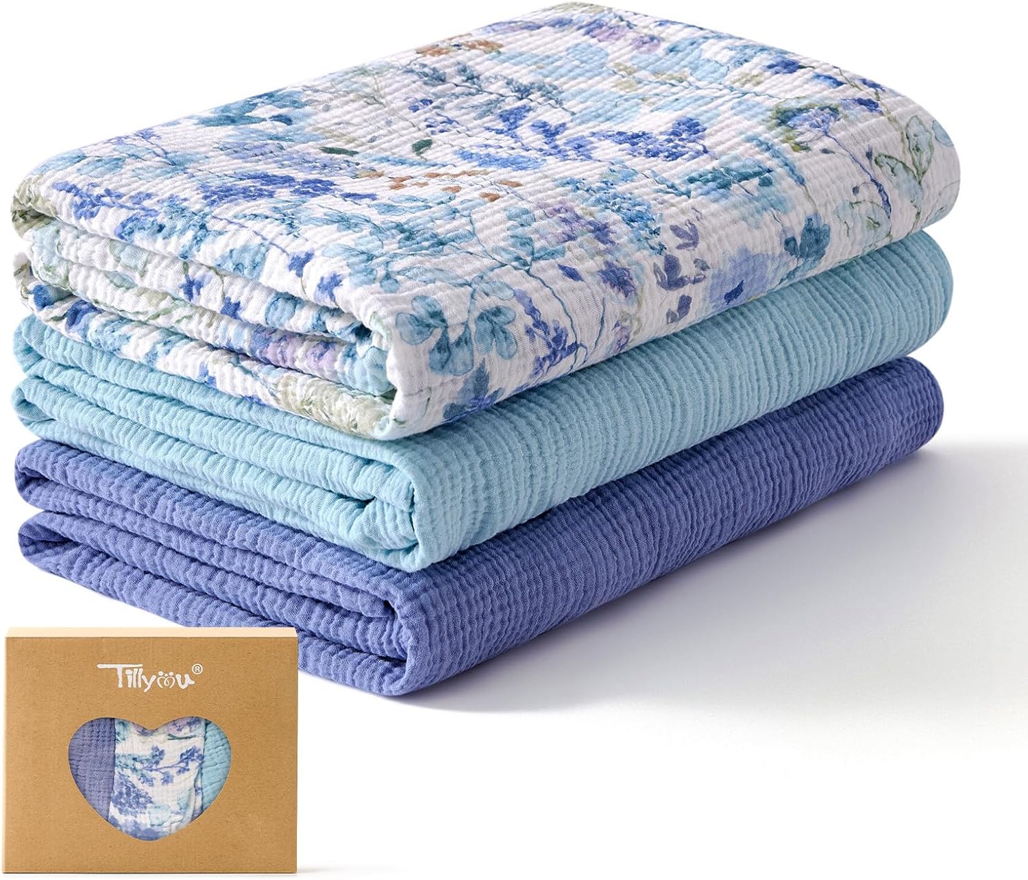 TILLYOU 3 Pack Muslin Swaddles for Newborns Baby Blankets for Gir
