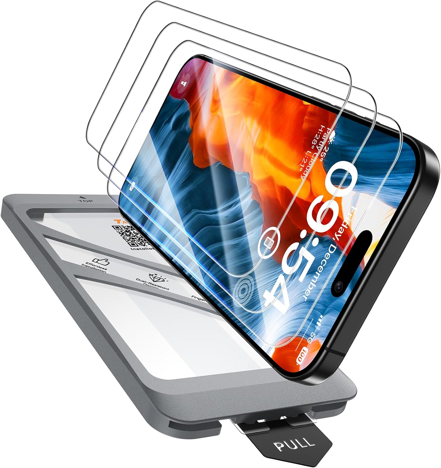 TAURI 4 in 1 for iPhone 15 Pro Max Screen Protector, 3 Pack Tempe