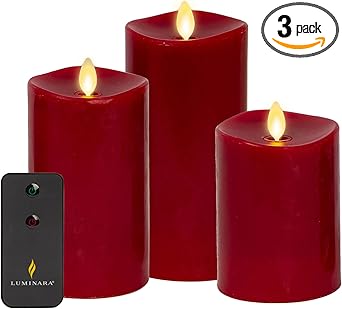 Luminara Flameless Flickering Melted Edge Set of 3 Candles, Batte