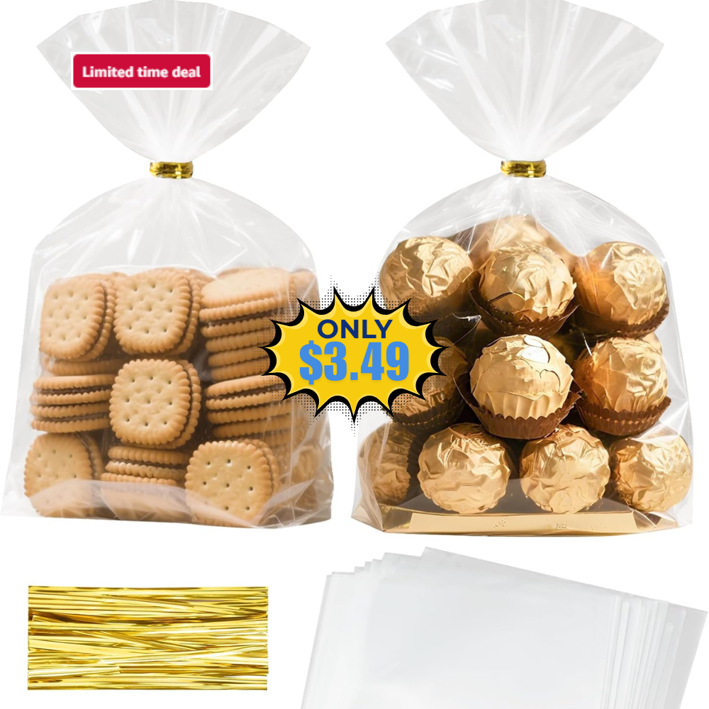 50-Pack 6×9 Clear Cellophane Gift Bags Deal: Save 30% at DealsFinders.com