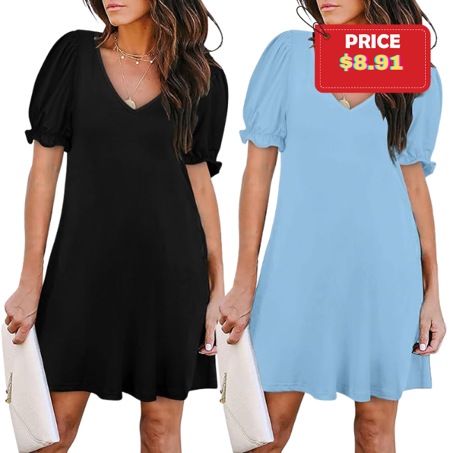 Short Sleeve V-Neck Dress Promo at DealsFinders.com