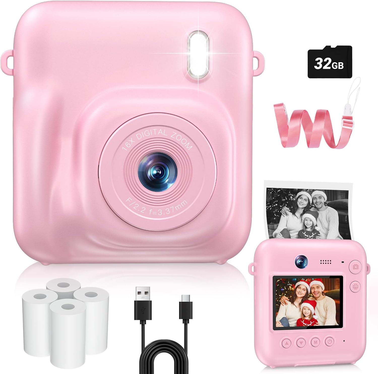 Kids Camera Instant Print, 48MP Dual-Lens Digital Camera for Girl