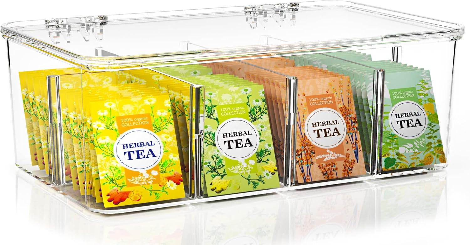Utopia Home – Tea Bag Organizer With Lids, (1 Pack) Clear Pantry