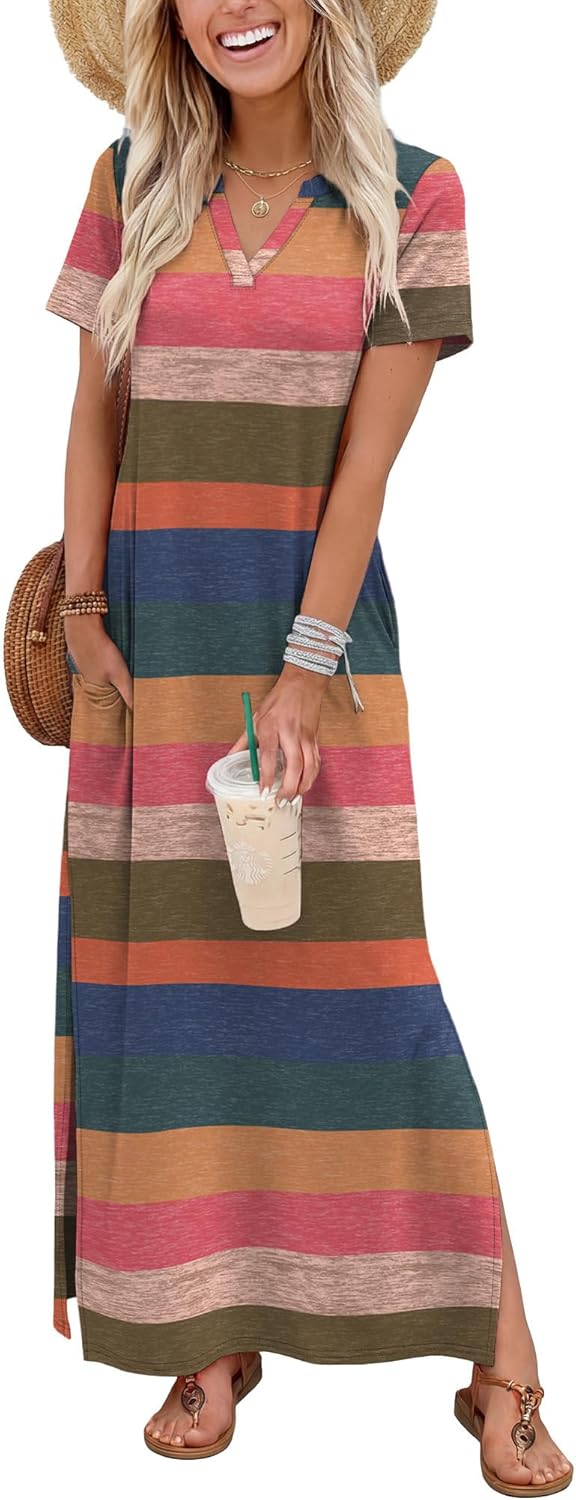 OFEEFAN Summer Dresses for Women 2026 Maxi Sun Dress Spring V Nec