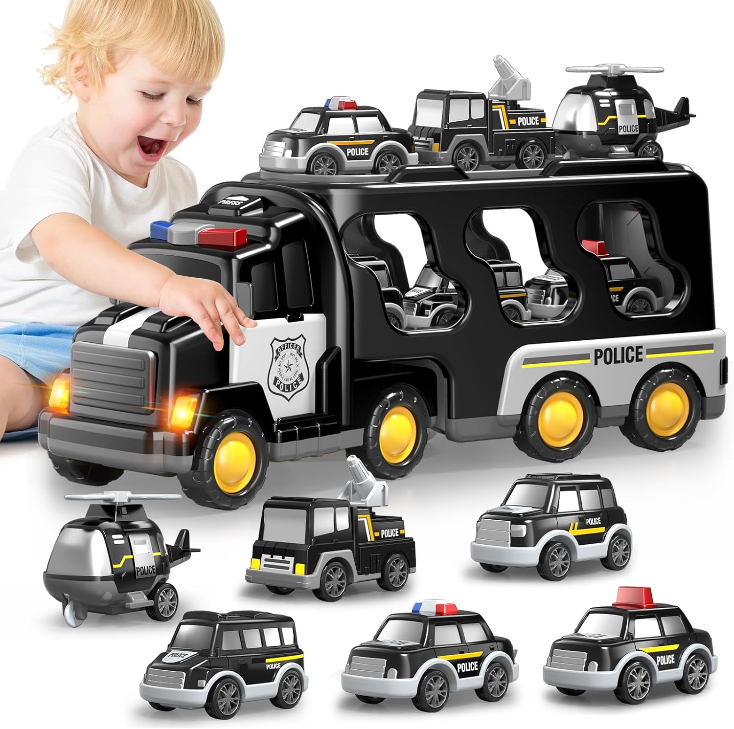 Beby Buty 7 in 1 Police Trucks Cars Toys for Toddlers 3-5, B deal at Amazon