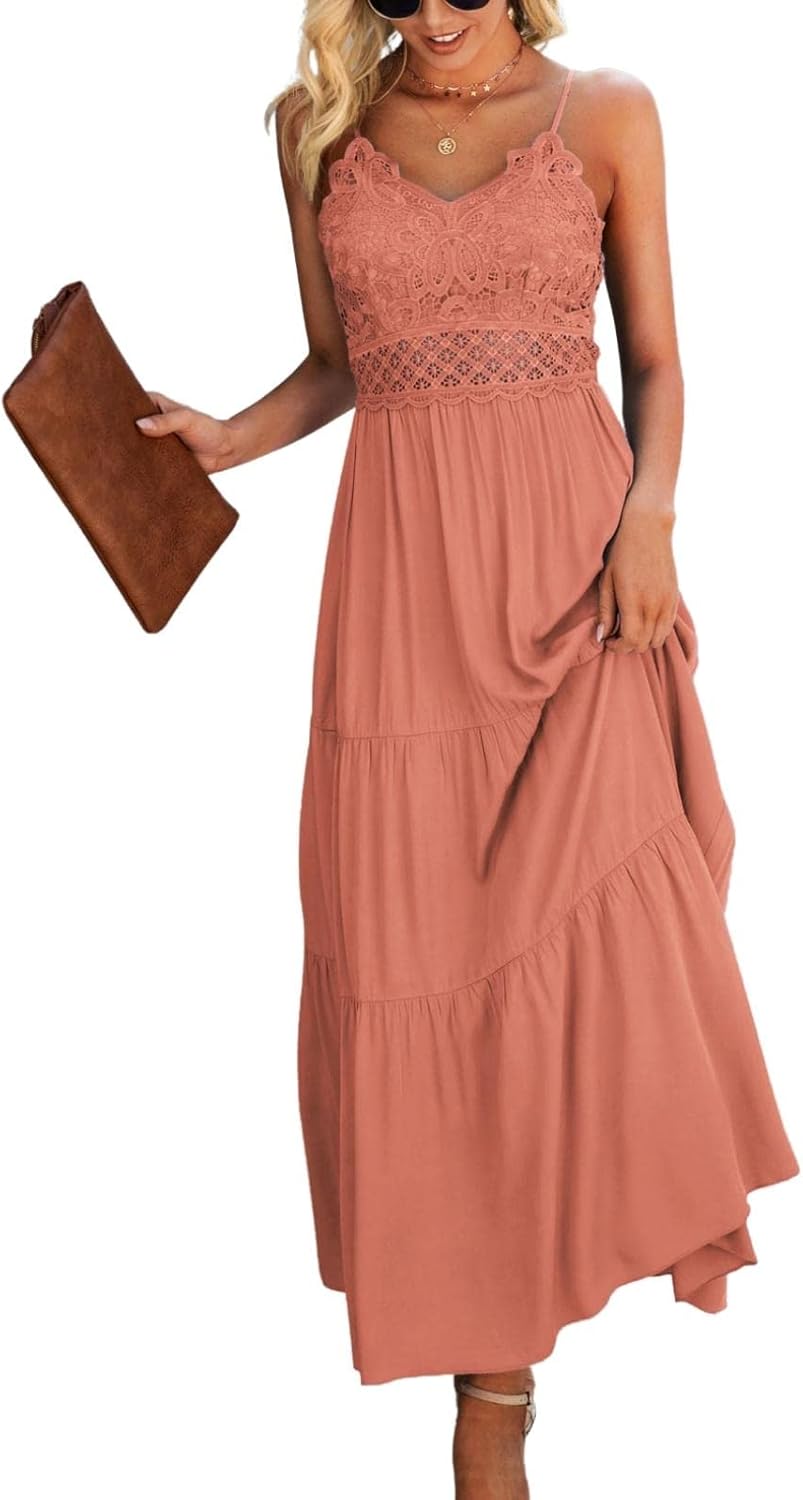 Dokuritu Women’s Dresses Beach Crochet Lace Maxi Dress Solid Colo