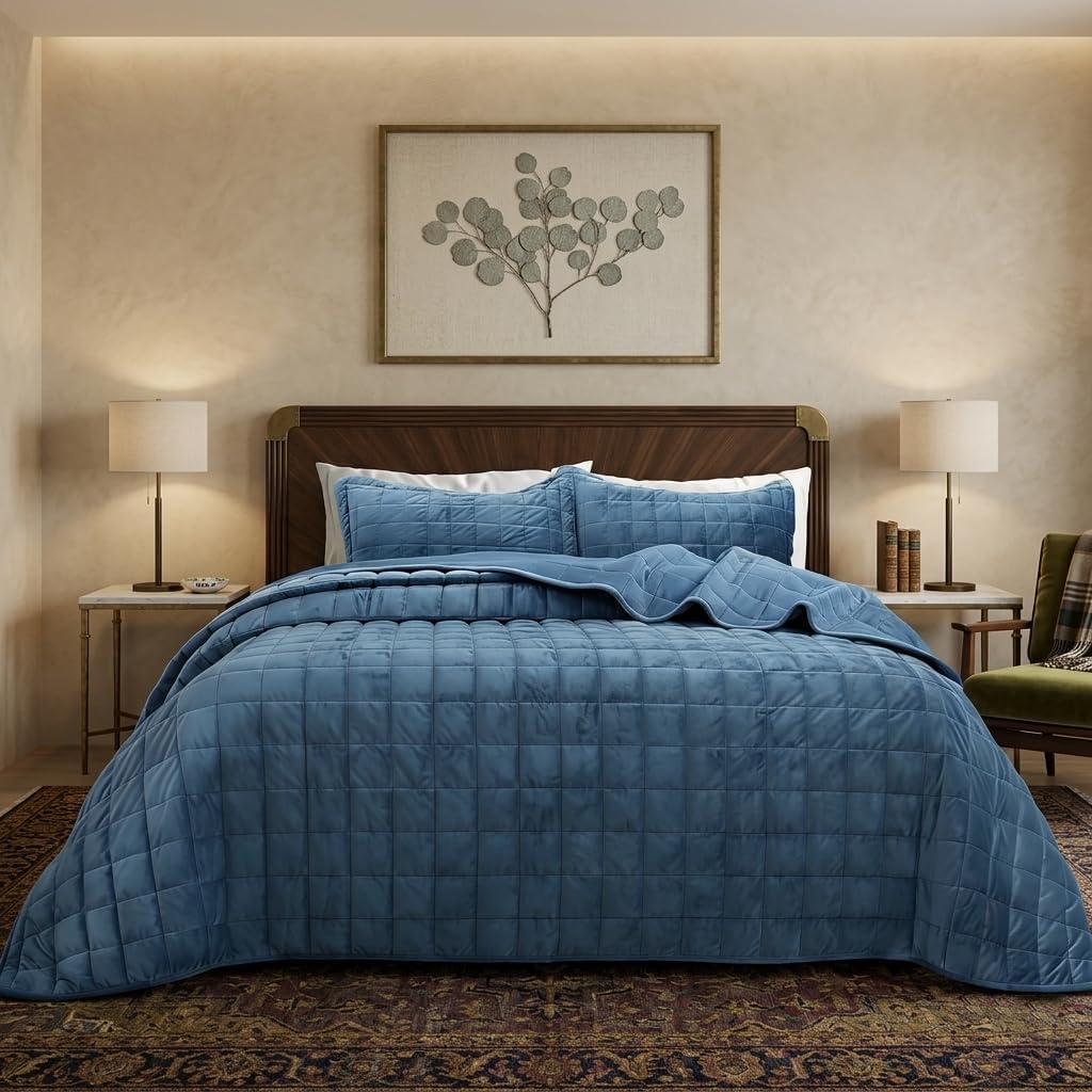 FFQSS Velvet Quilt King Size, Luxury Soft Bedding Set, Lightweigh