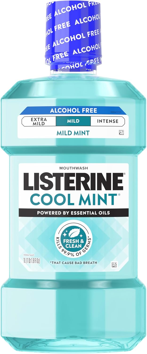 Listerine Cool Mint Alcohol-Free Mild Mouthwash, Oral Rinse Kills