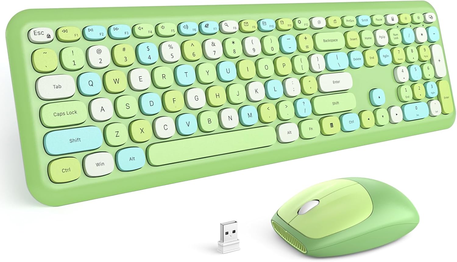 MOFII Wireless Keyboard and Mouse Combo, Colorful Full Size Keybo