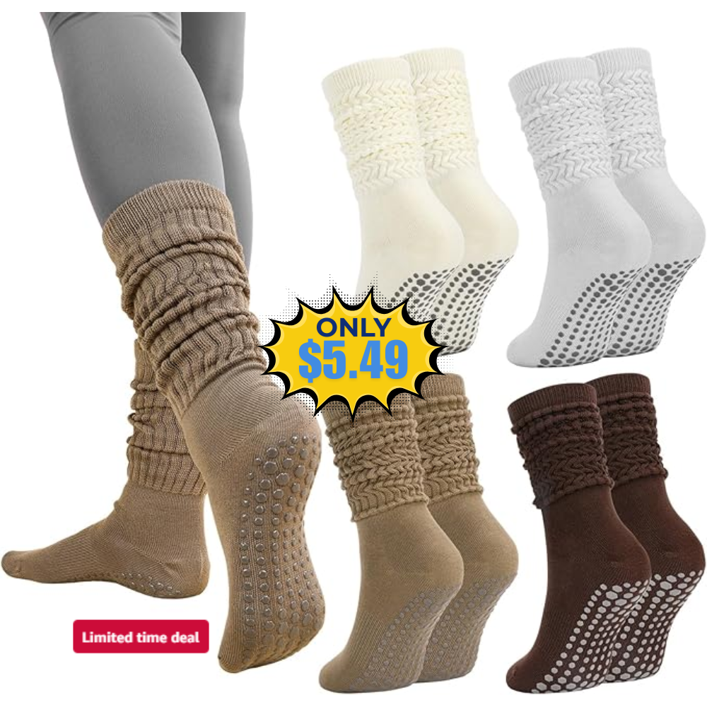 Jspupifip 4 Pairs Pilates Socks with Grips Deal: Save 50%