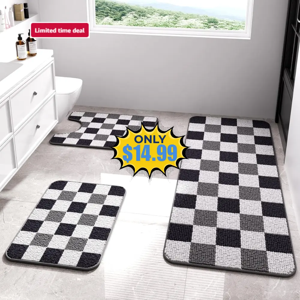 BSSN Black Bathroom Rug Sets 3 Piece Deal: Save 50%