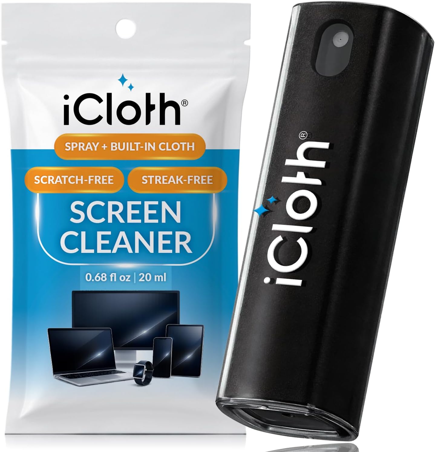 iCloth 2-in-1 Screen Cleaner Spray with Built-in Microfiber Cloth