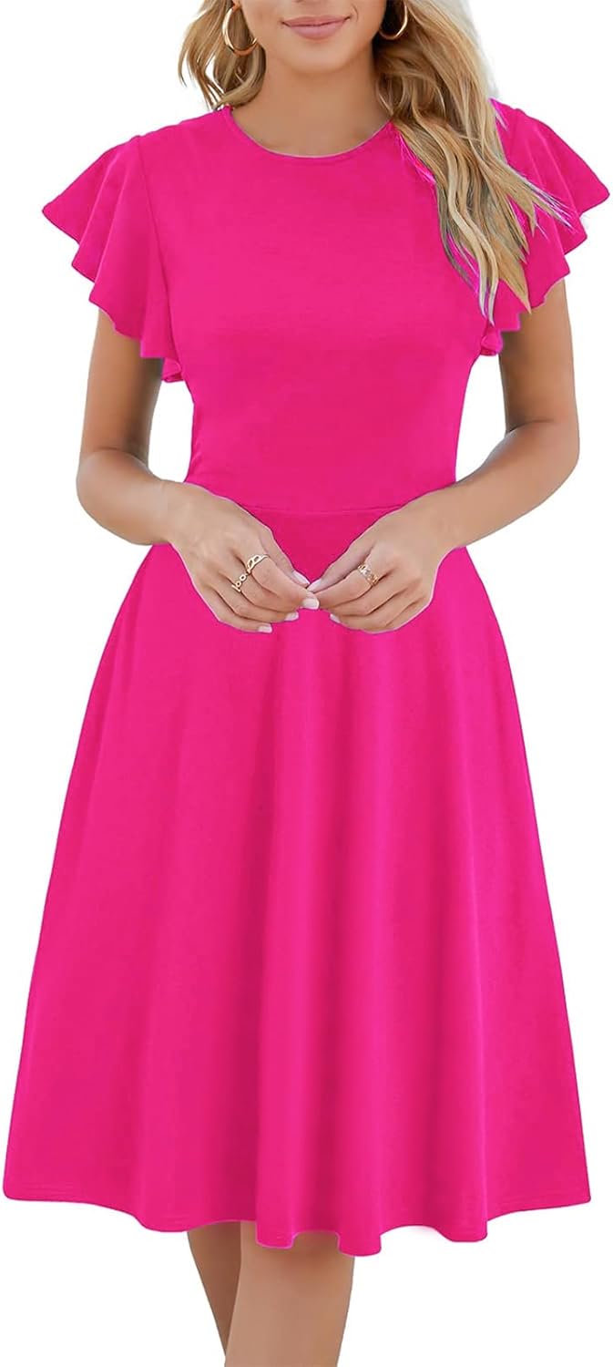 MSLG Fit and Flare Dress for Women 2026 Business Casual Ruffle Sh