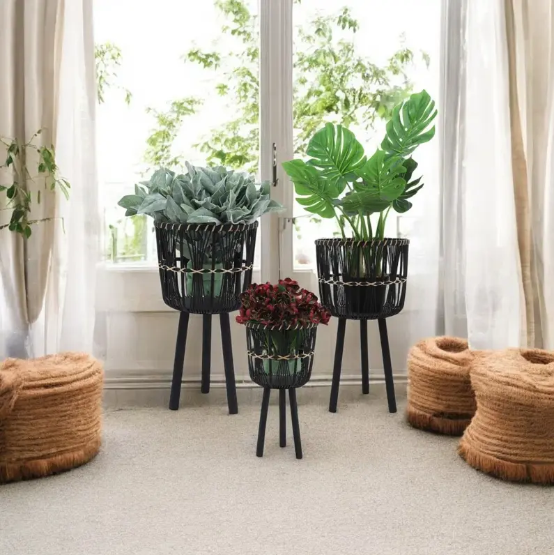 Neutral Boho Wicker Planter Stand Set Deal at Wayfair