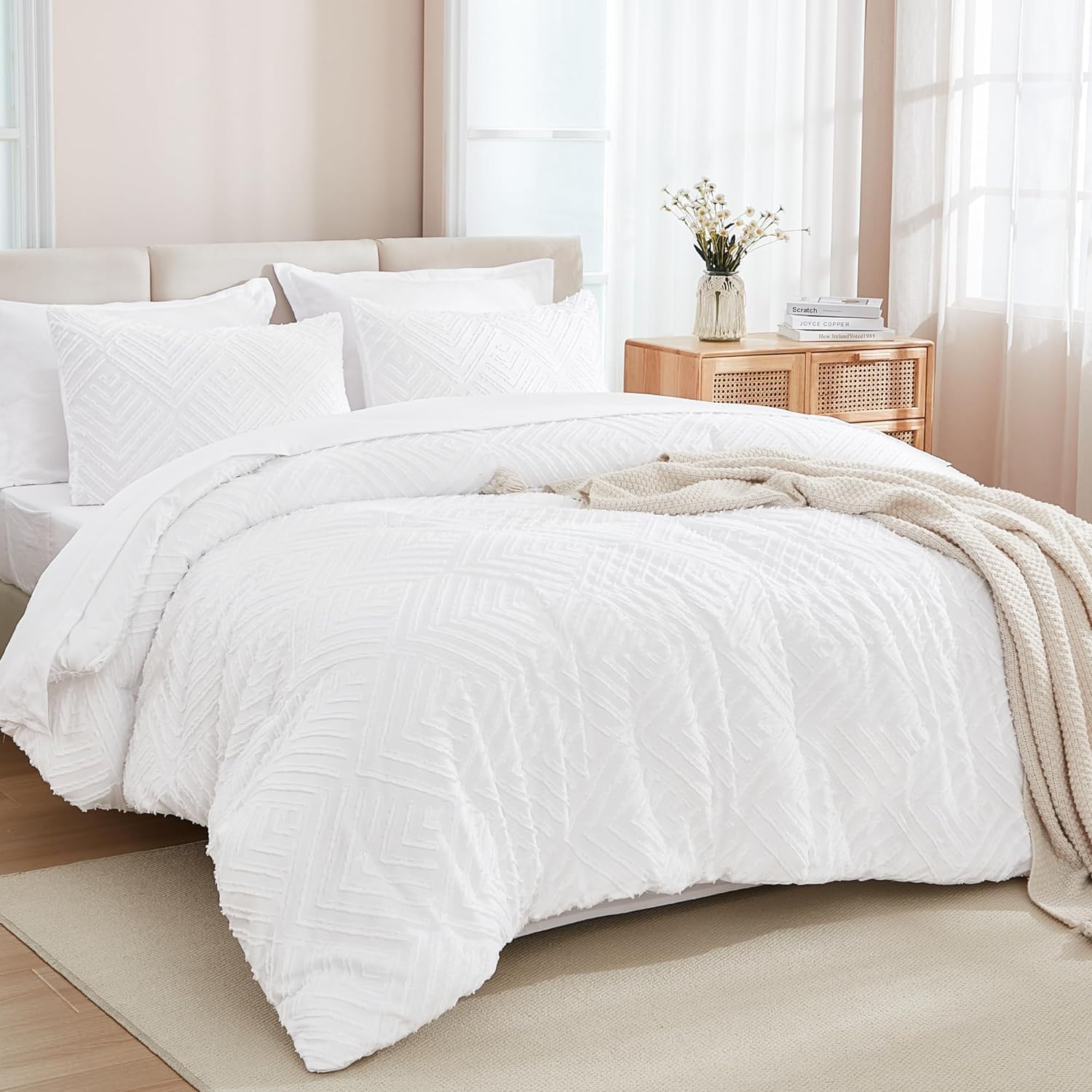Andency White Comforter Full Size Set with Sheets – 7 Pieces Boho