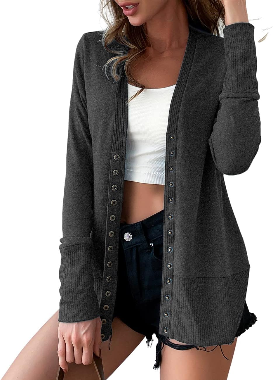 VERABENDI Women Long Sleeve Snaps Button Down V Neck Cute Kn deal at Amazon