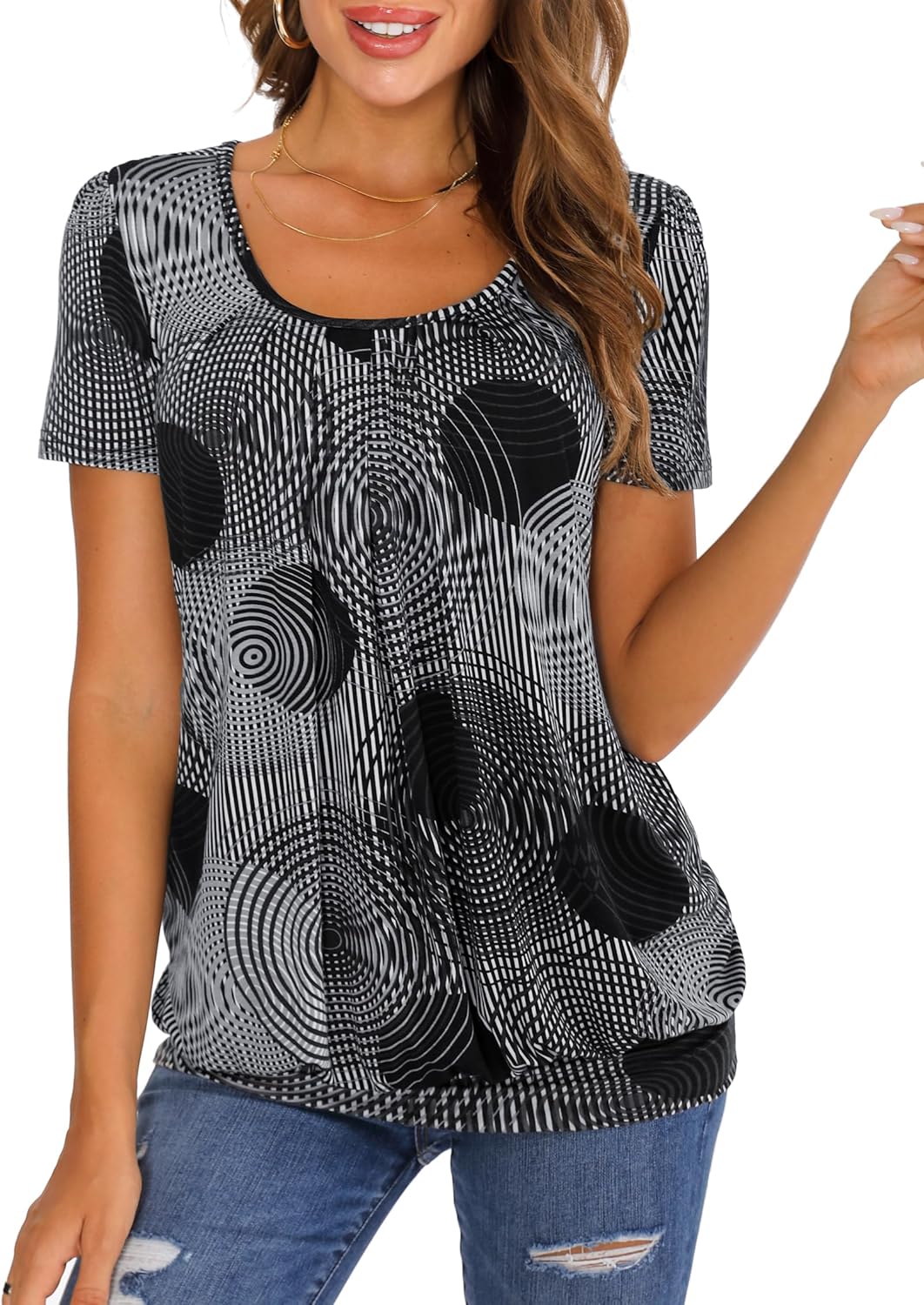 DJT Women's Summer Tops Short Sleeve Pleated Front Dressy Ca deal at Amazon