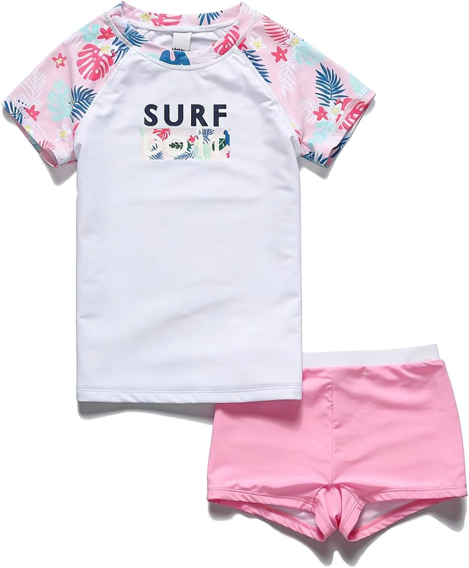 PHIBEE Girls' Short Sleeve Rash Guard Set UPF 50+ Sun Protec deal at Amazon