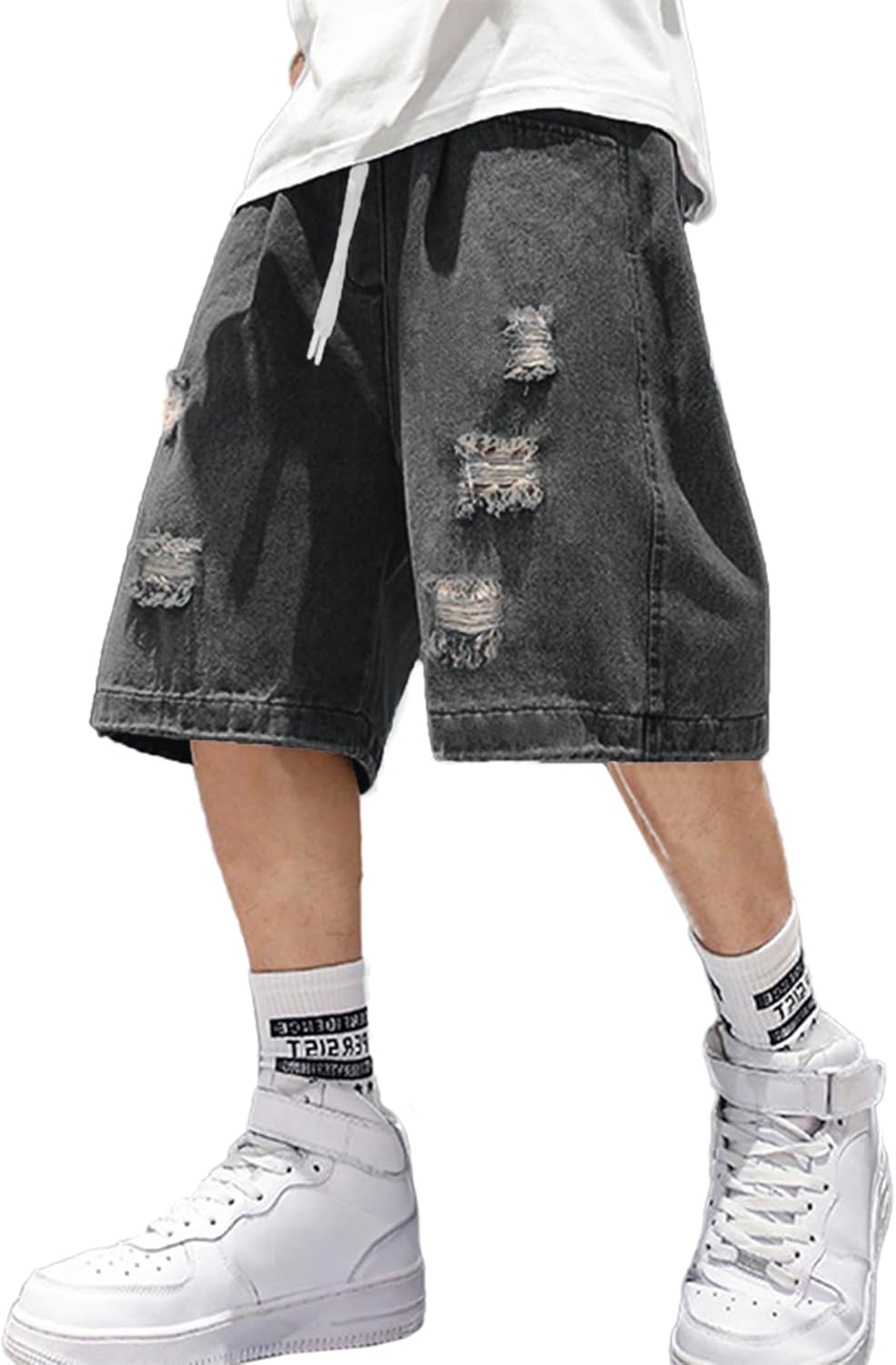 EMMIOL Baggy Jean Shorts Men, Y2k Jorts Ripped Elastic Waist deal at Amazon