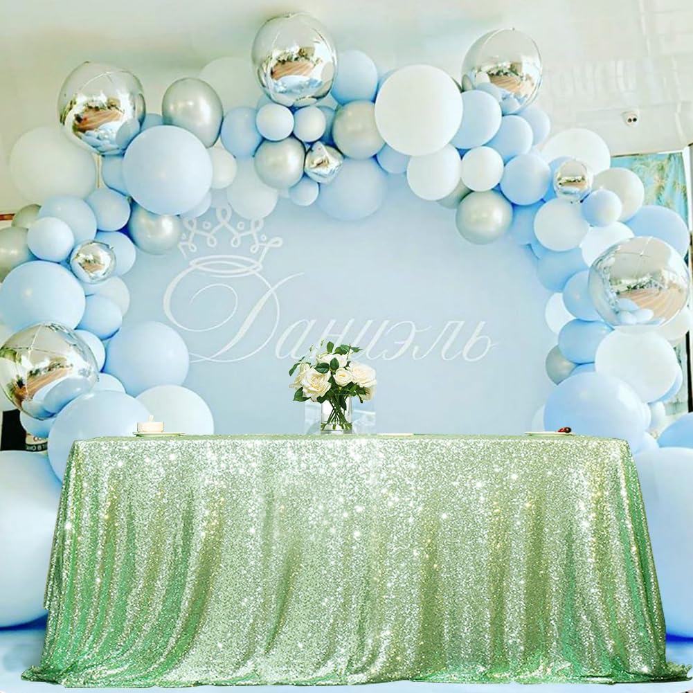 Eternal Beauty Mint Green Sequin Tablecloth, 90×132-Inch Rectangl