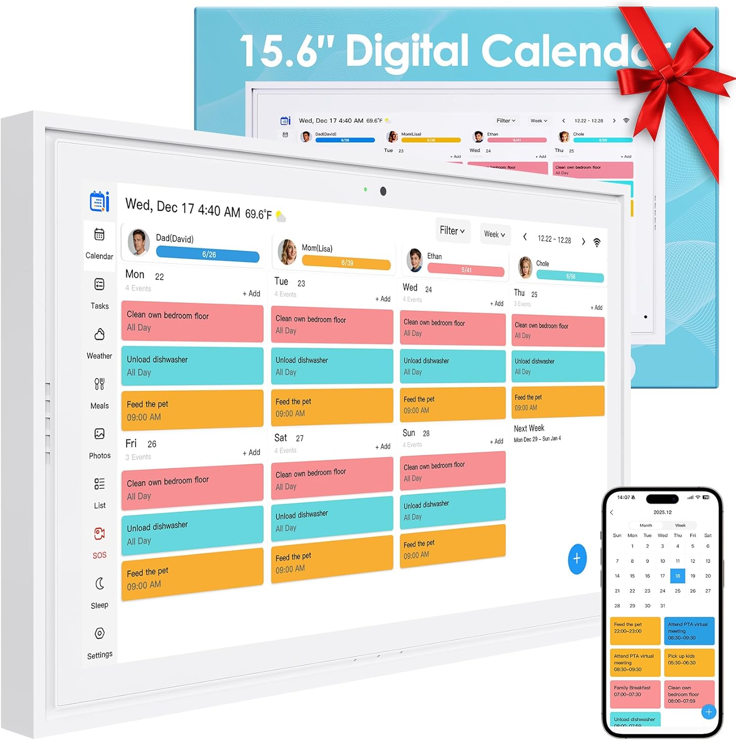 15.6″ Electronic Wall Calendar & Digital Family Planner, 2K Smart