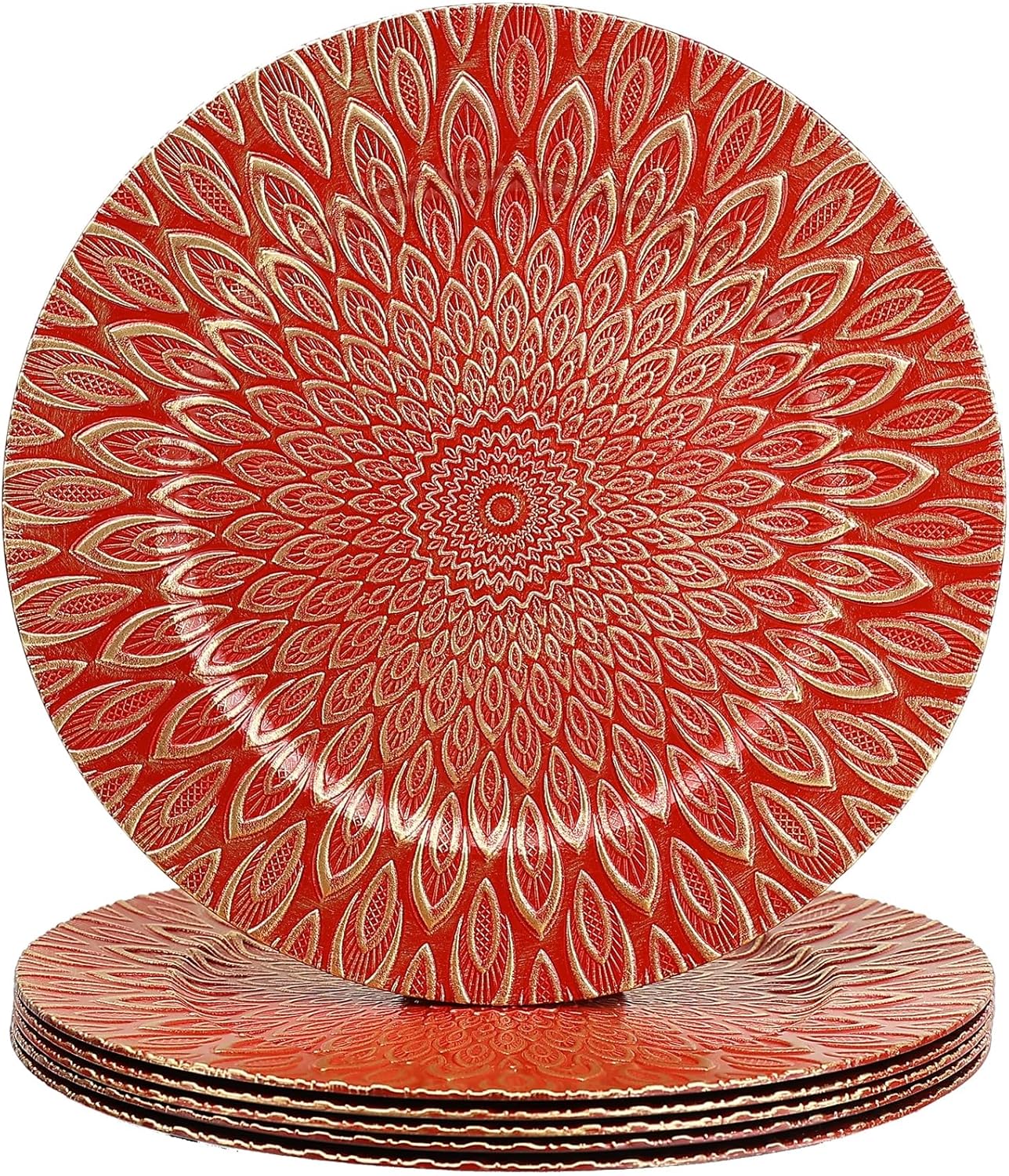 SforGUVA Red Charger Plates, 13 Inch Set of 6 Plastic Peacock Cha