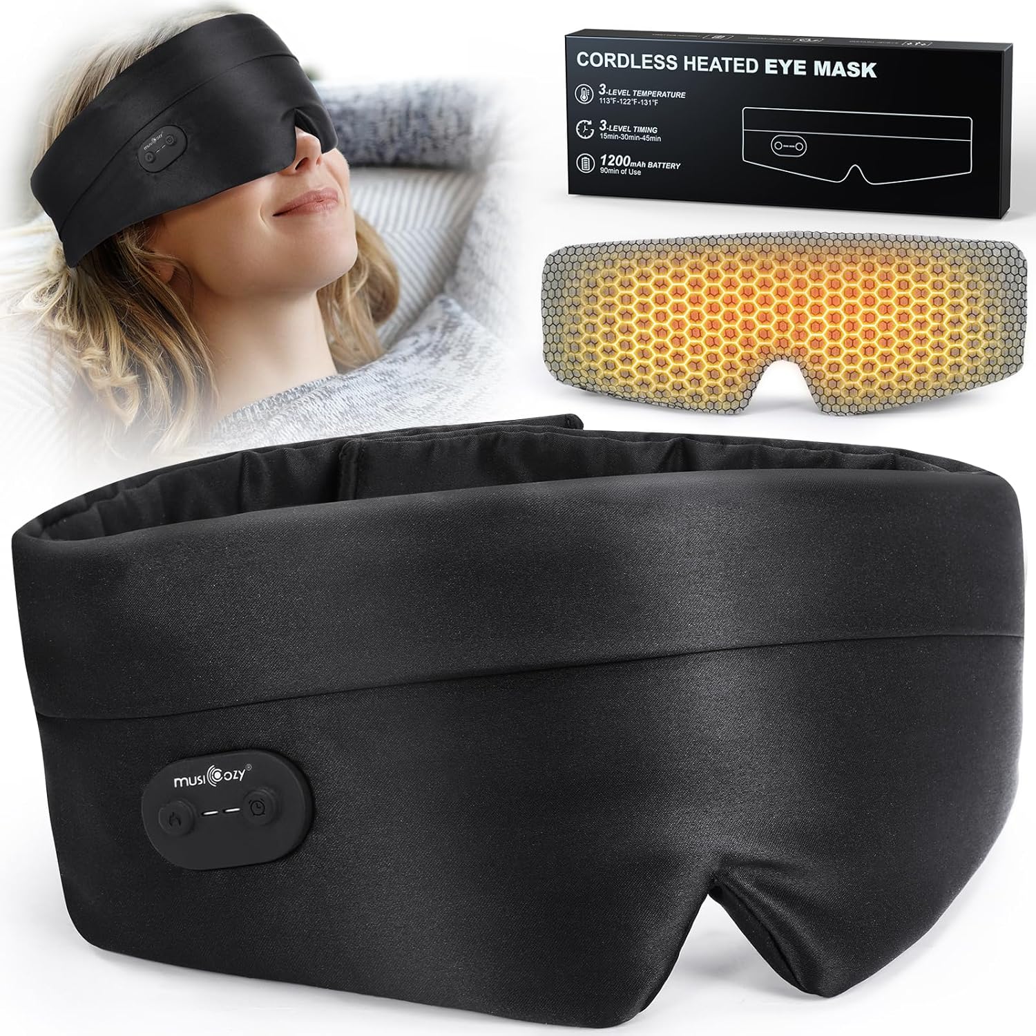 MUSICOZY Heated Eye Mask for Dry Eyes, Silk Warm Compress wi deal at Amazon