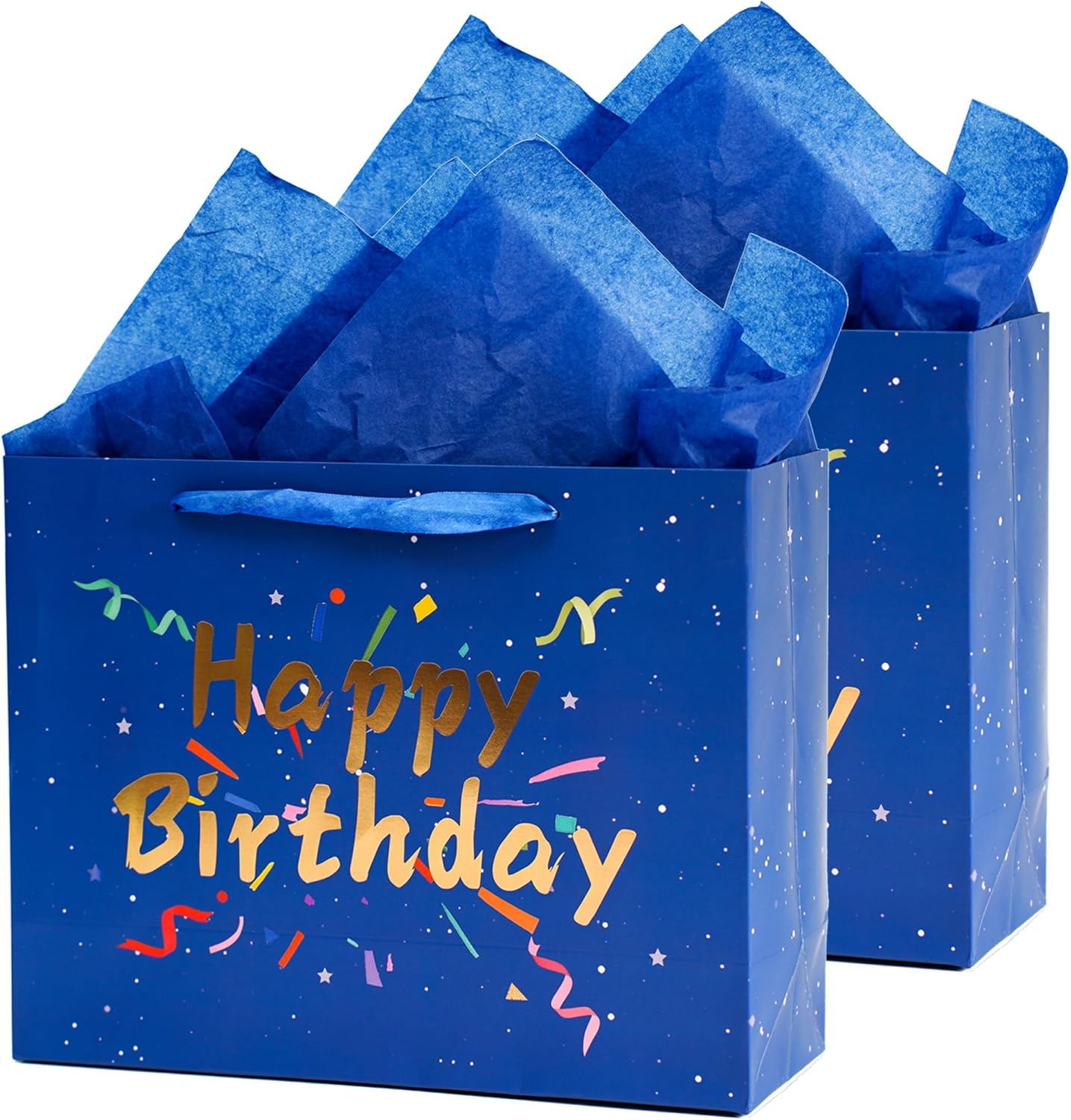 Febbleshow Blue Birthday Gift Bags with Tissue Paper – Matte Fini