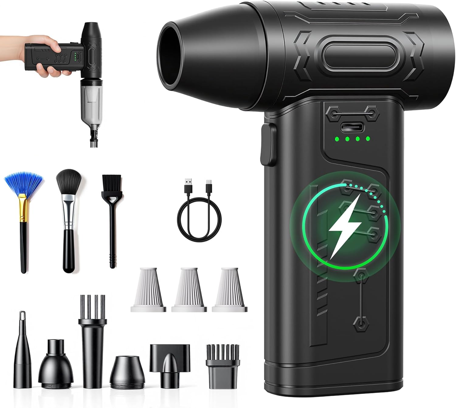 fourq Compressed Air Duster,Mini Vacuum Cleaner 2-in-1,4000 mAh,1