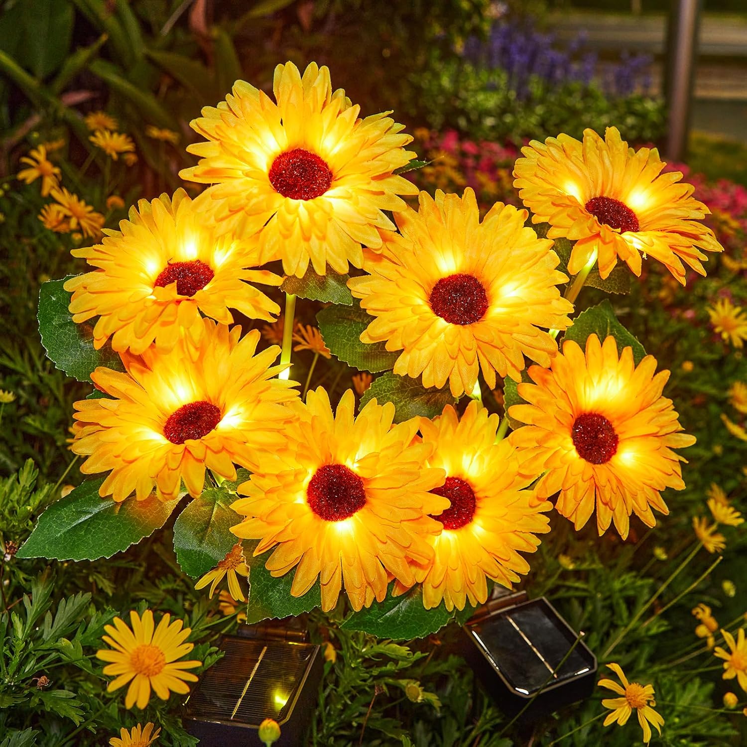 4 Pack Outdoor Solar Garden Lights with 16 Glowing Daisy Flowers