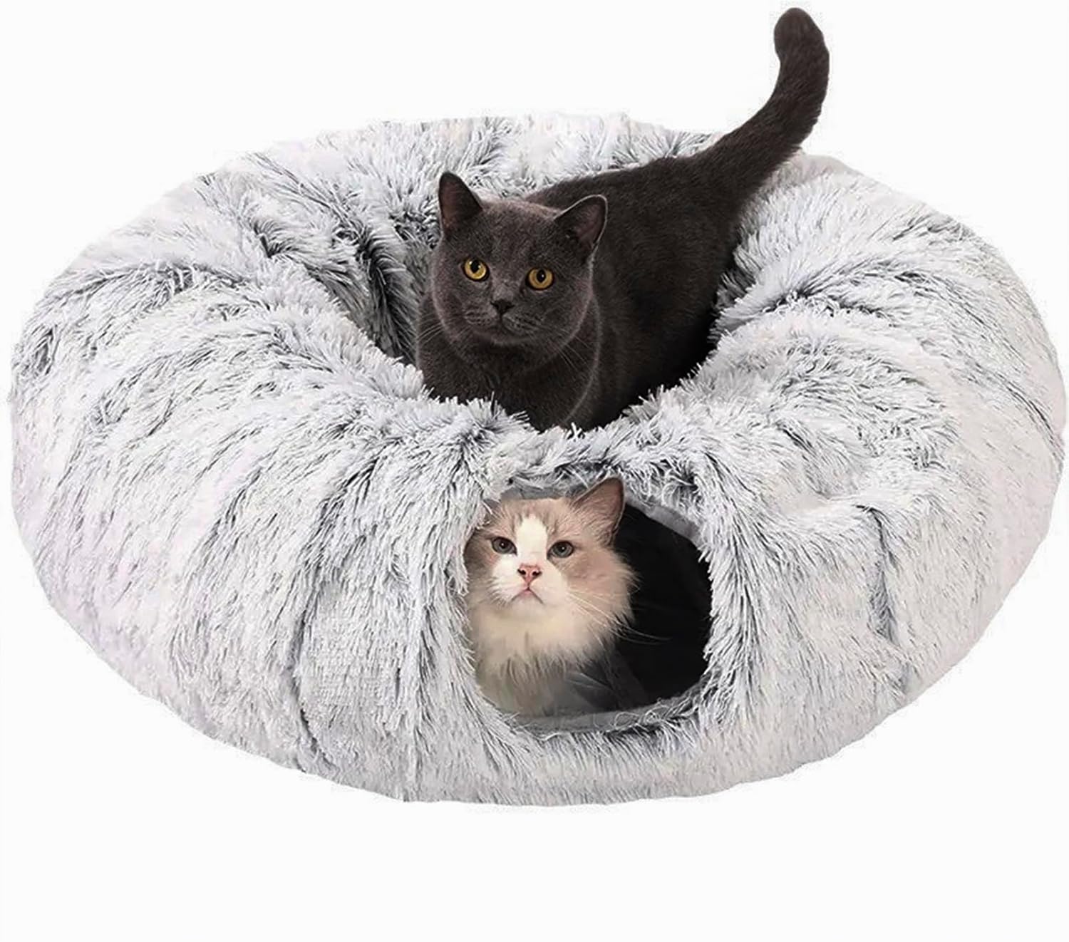 CLKHOWL Cat Tunnel Bed for Indoor Cats – Cute Cat Donut Tunnel wi