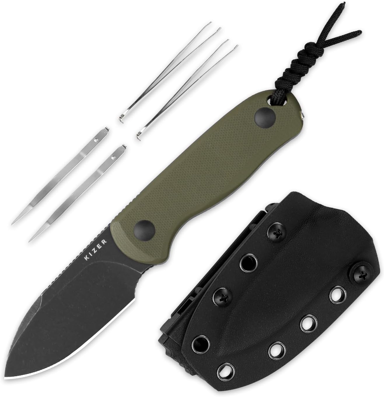Kizer Drop Bear Fixed Blade Knife, 2.57″ Black Stonewash D2 Blade