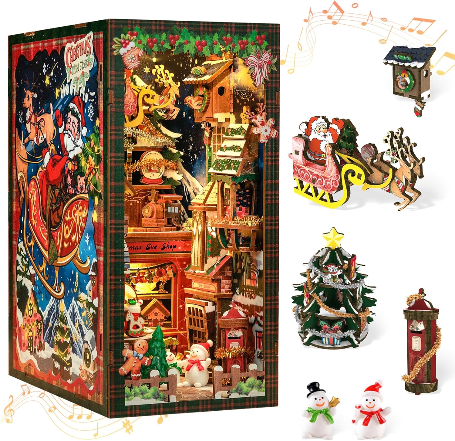 CUTEBEE Christmas Book Nook Kit – DIY Miniature House Dollhouse K