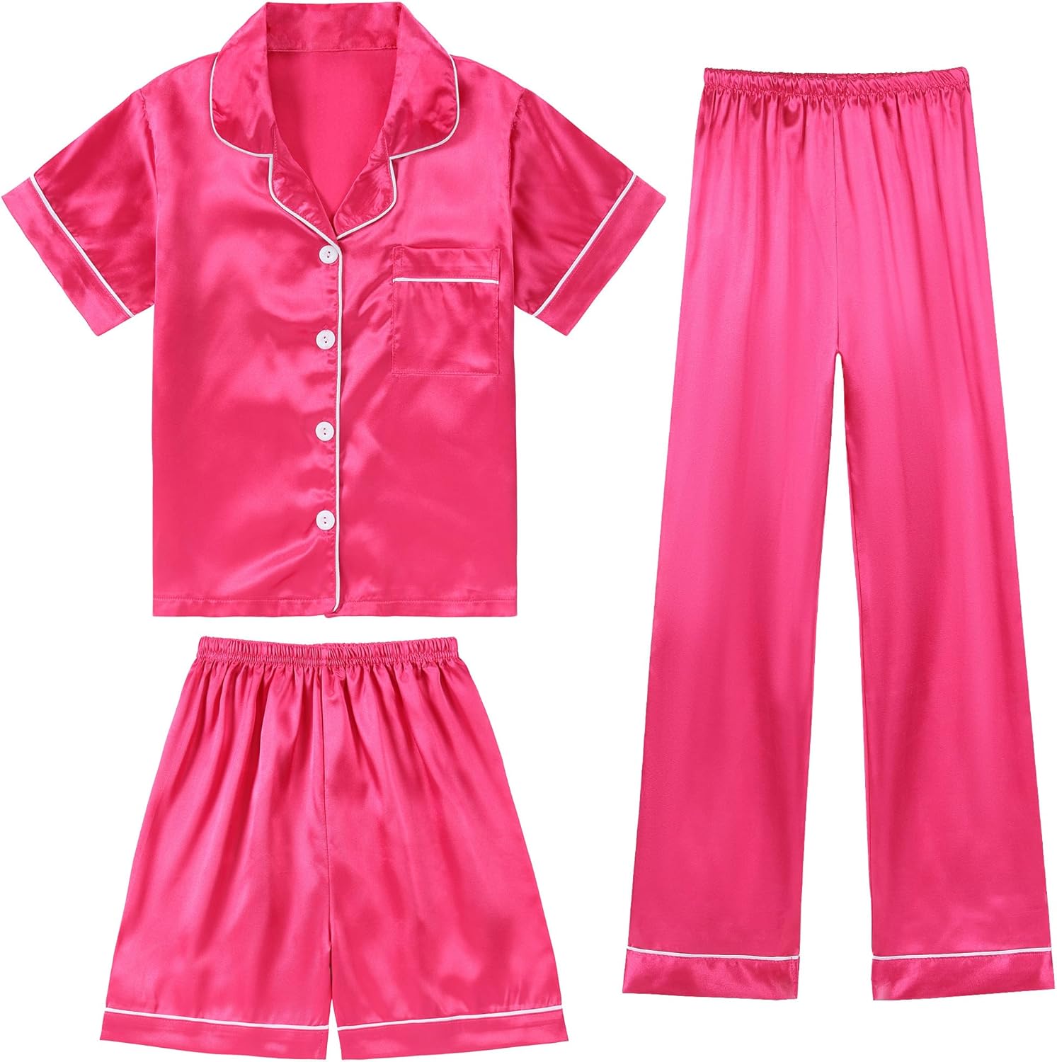DIPUG Silk Satin Pajamas Set Soft Girls 3 Piece PJs Sleepwea deal at Amazon