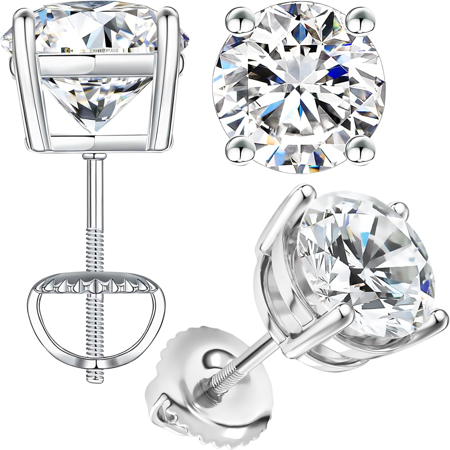 1Carat Moissanite Earrings S925 Sterling Silver Screw Back Moissa