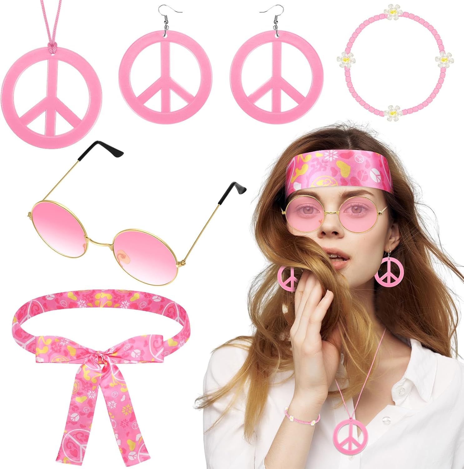 Batiyeer 6 Pcs Hippie Accessories for Women, Boho Peace Sign deal at Amazon