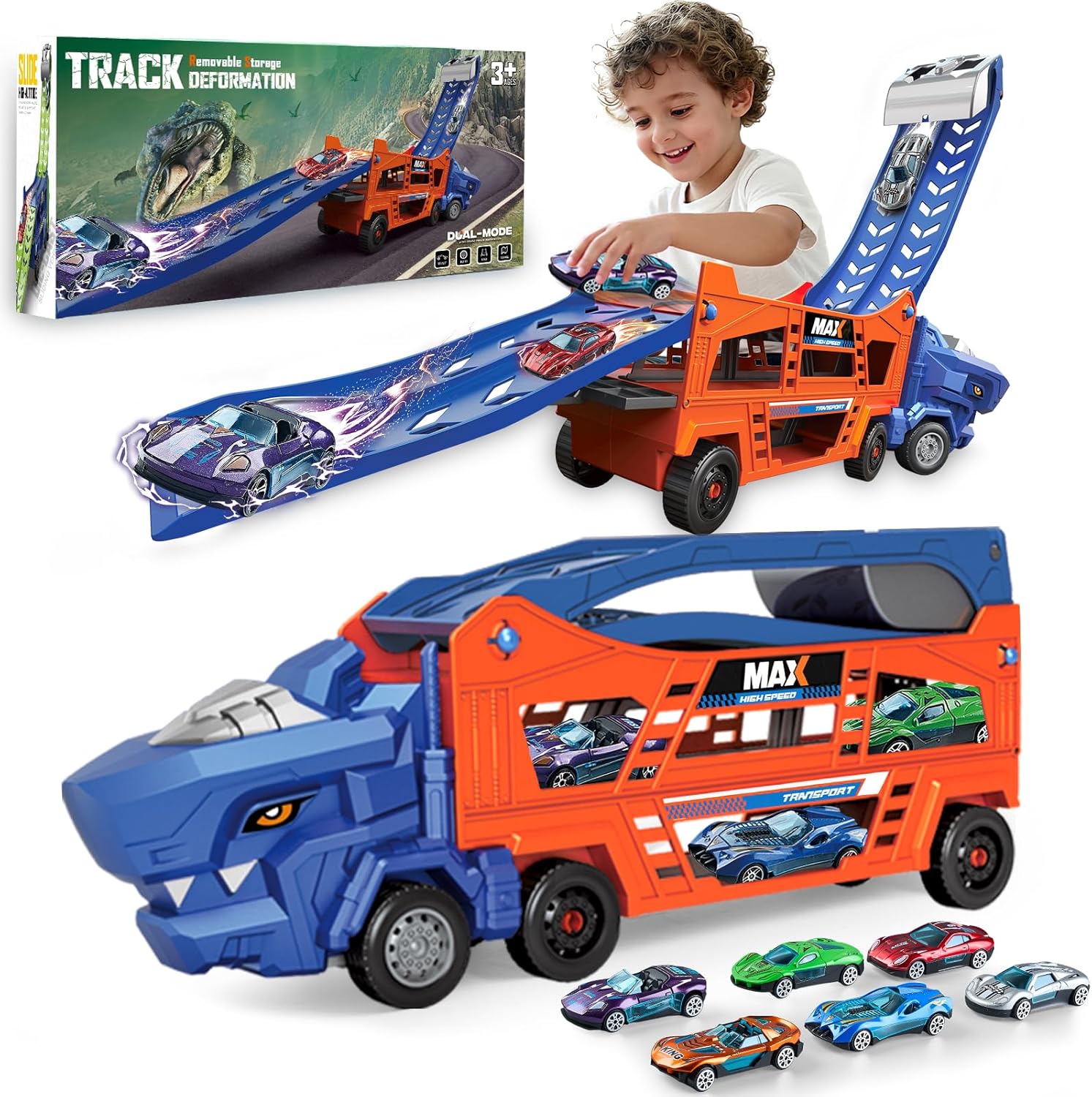 Dinosaur Truck Toys for Kids 3-5 – Transporter Carrier Truck with