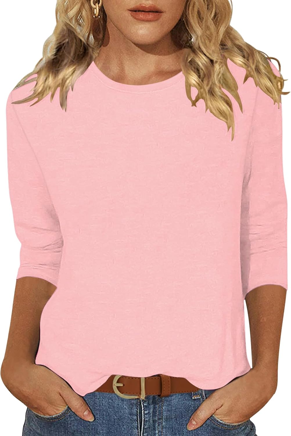 Sherosa 3/4 Sleeve T Shirts for Plus Size Women Loose Fit Cotton