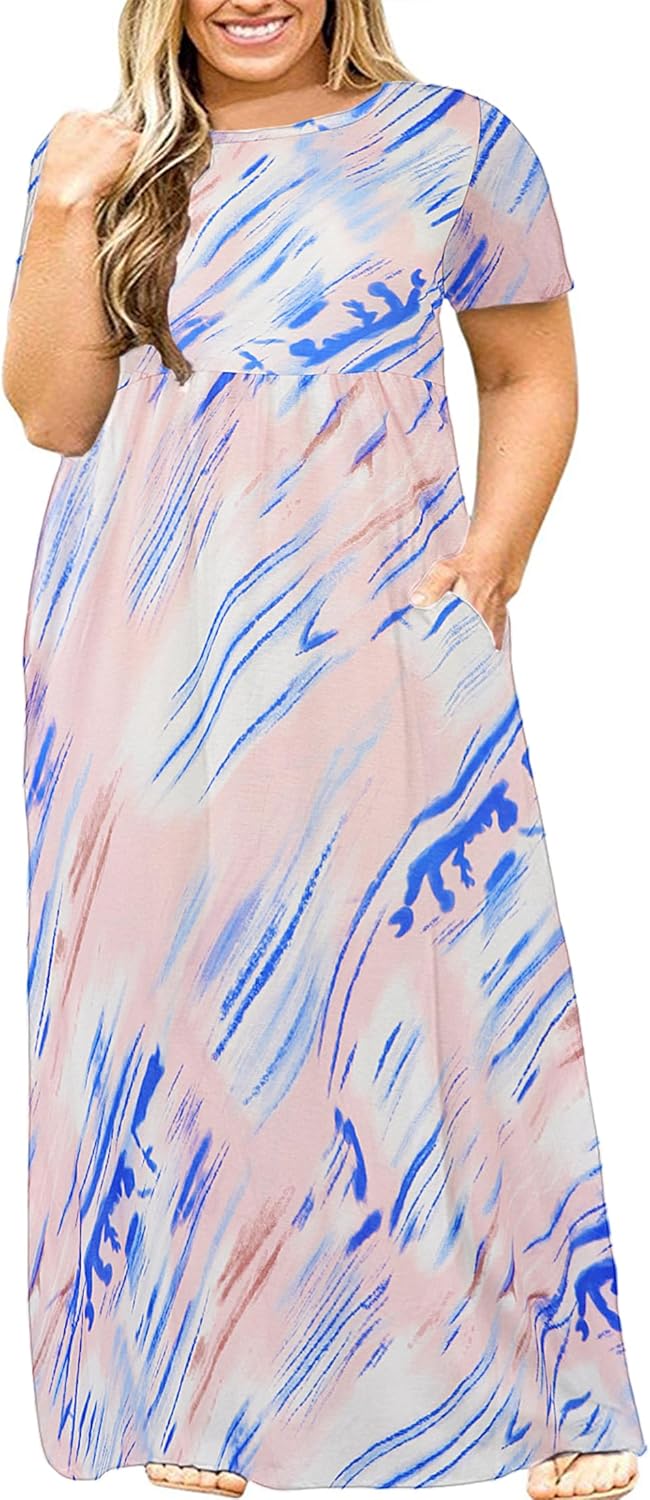 Kancystore Women’s Plus Size Beach Tie Dye Dresses with Pockets L