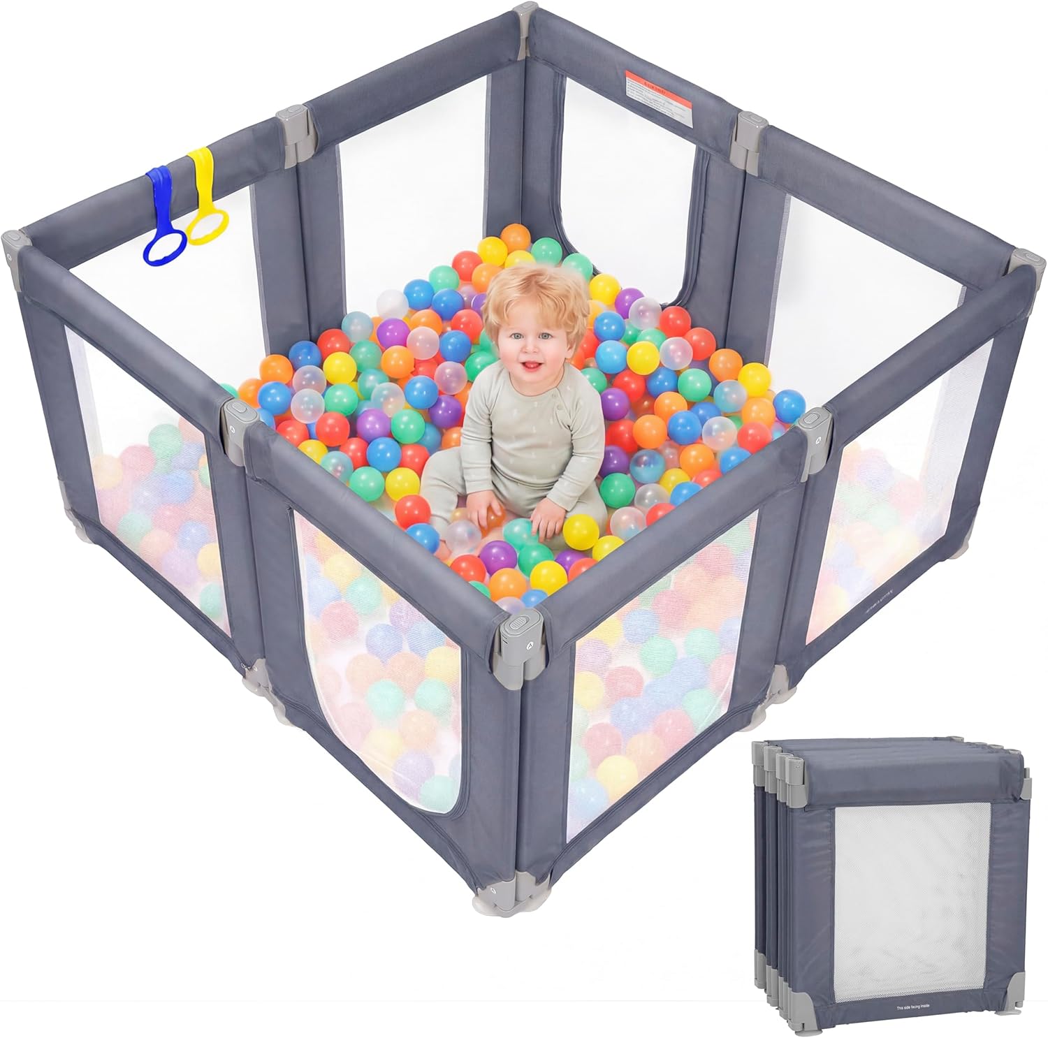 Foldable Baby Playpen, 47″×49″ Collapsible Play Pen for Babies To